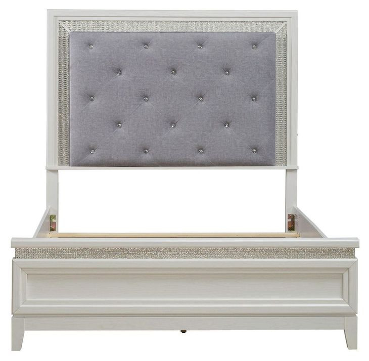 Reflections Pearl White and Gray California King Upholstered Panel Bed with LED