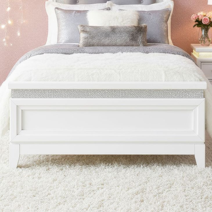 Reflections Pearl White and Gray Full Upholstered Panel Bed with LED