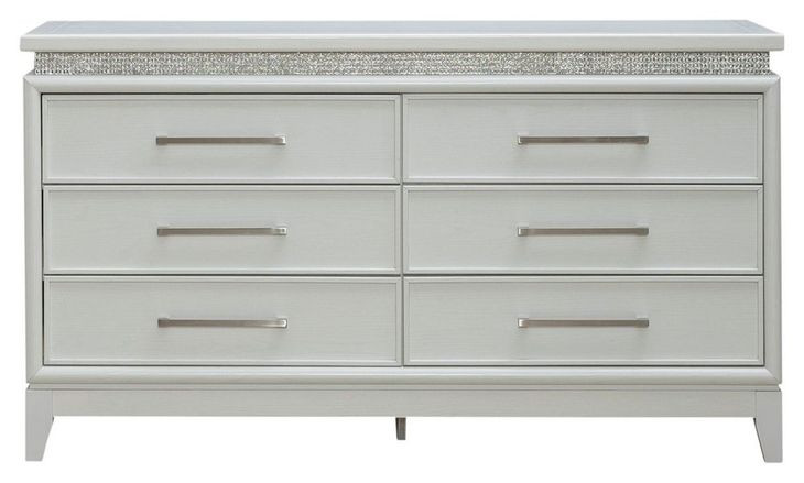Reflections Pearl White and Rhinestone 6 Drawer Dresser with LED