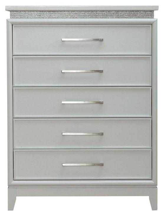 Reflections Pearl White and Rhinestone 5 Drawer Chest with LED