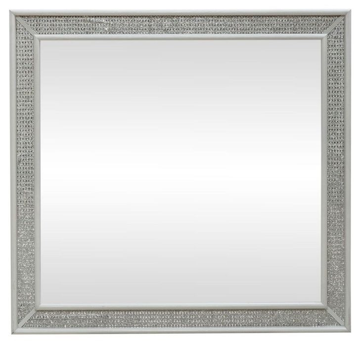 Reflections Pearl White and Rhinestone Lighted Rectangular Mirror
