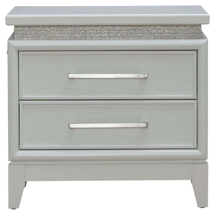 Reflections Pearl White and Rhinestone 2 Drawer Nightstand with USB Charging