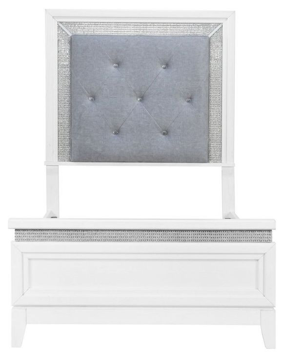 Reflections Pearl White and Gray Twin Upholstered Panel Bed with LED