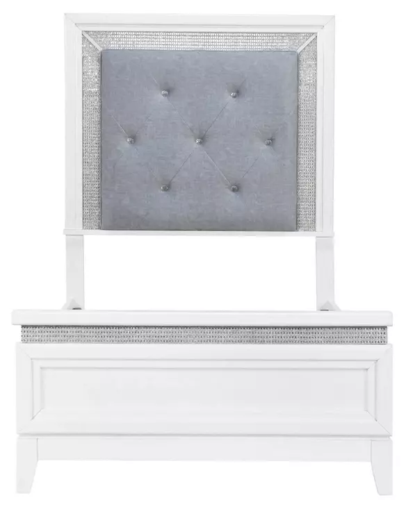 Reflections Pearl White and Gray Twin Upholstered Panel Bed with LED