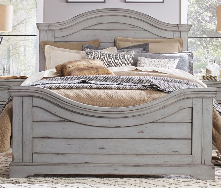 Stonebrook Light Distressed Antique Gray King Panel Bed