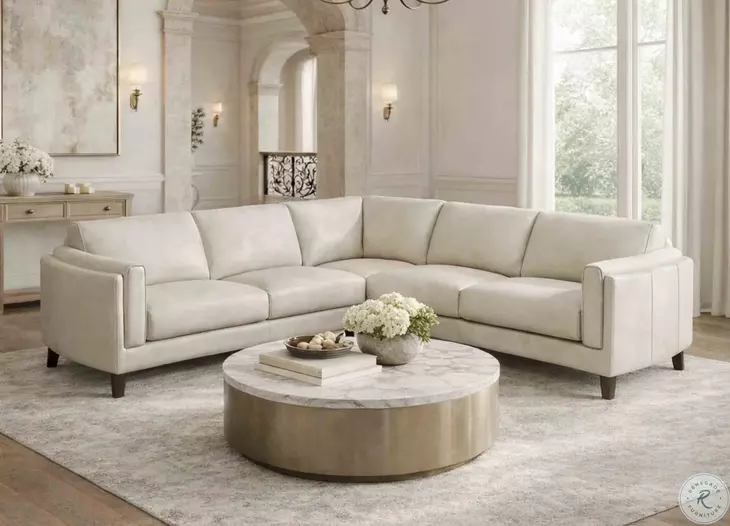 Kona White Leather 3 Piece Modular Sectional