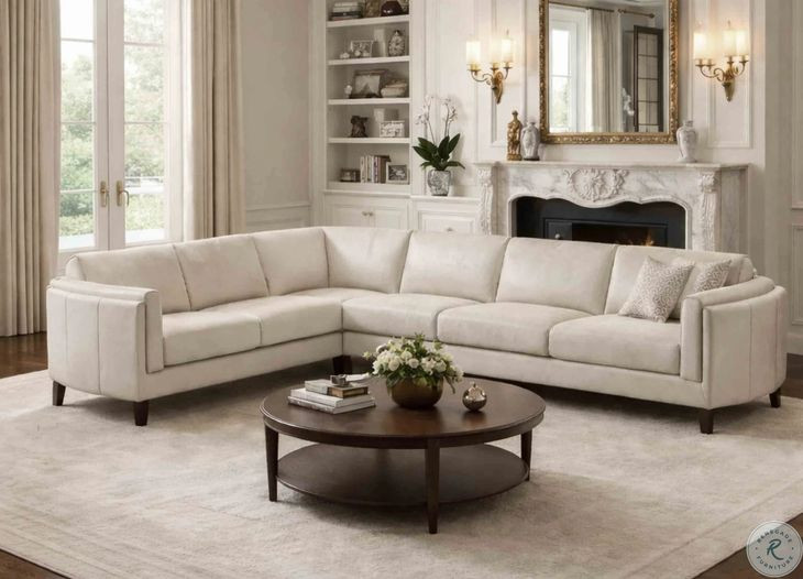 Kona White Leather 4 Piece Modular Sectional