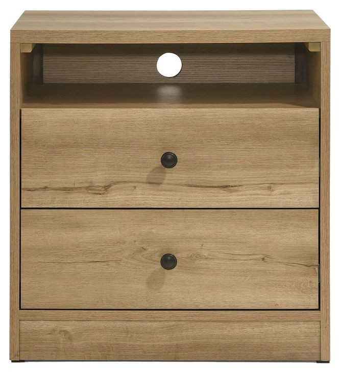 Vega Natural Oak Melamine 2 Drawer Nightstand