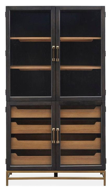 Fernholt Coffee Bean and Burnished Brass 4 Glass Door Display Cabinet