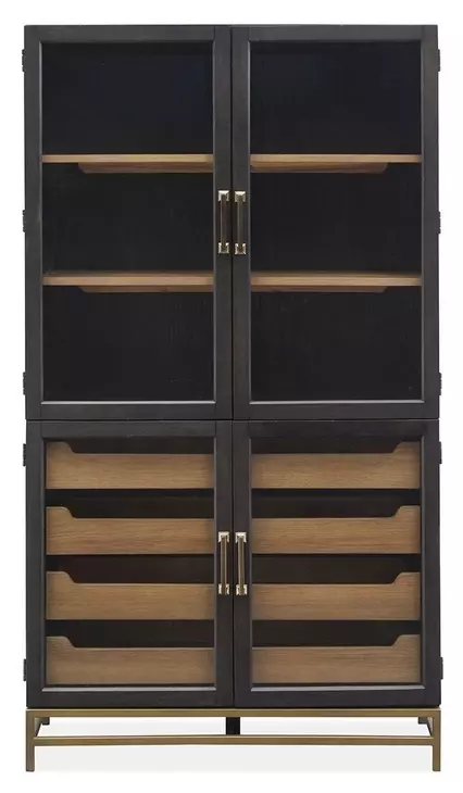 Lindon Coffee Bean and Burnished Brass 4 Glass Door Display Cabinet
