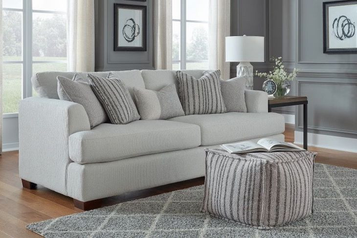 Claudia Natural Off White 92.5" Sofa with Throw Pillows