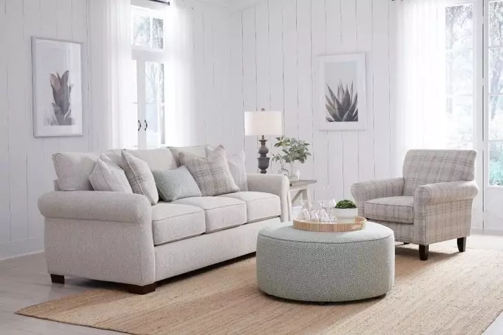 Laredo Stone Beige and Light Gray Performance Fabric Upholstered Accent Chair