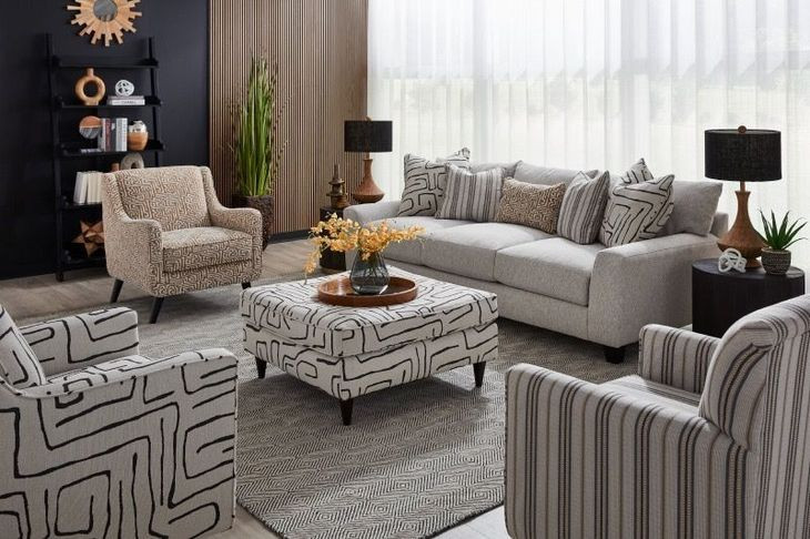 Durango Pewter Off White Performance Fabric 100" Living Room Set with Throw Pillows