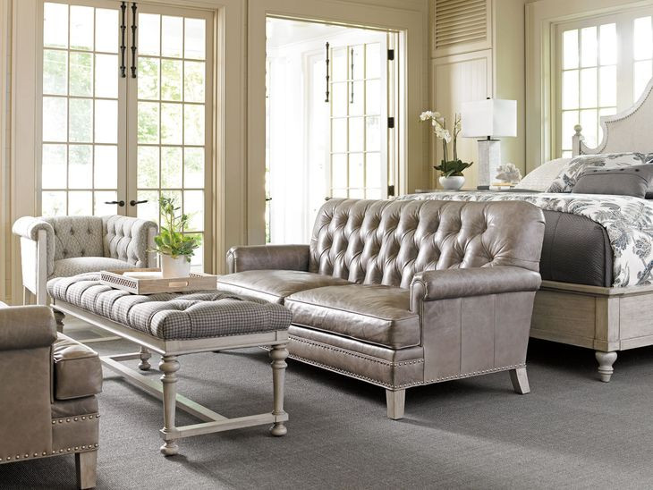 Hillstead Oyster Bay Arlington Leather 74" Settee with Nailhead Trim