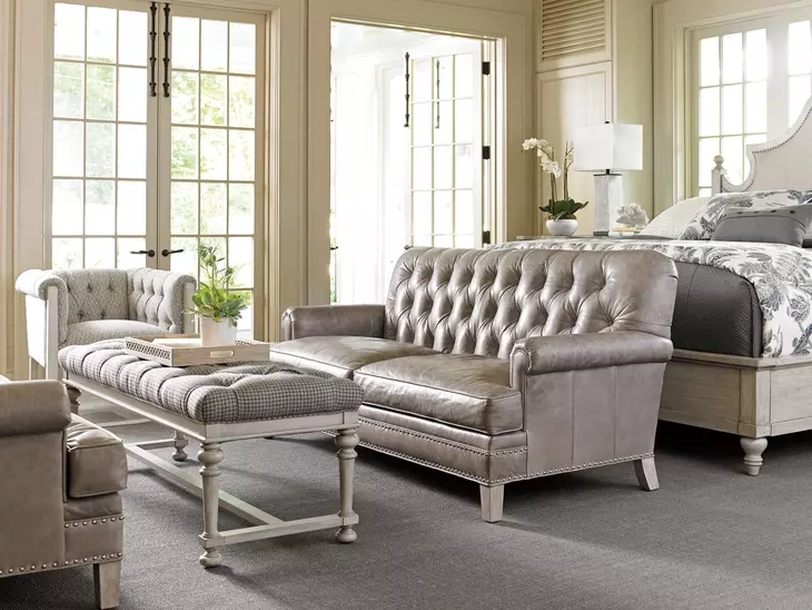Hillstead Oyster Bay Arlington Leather 74" Settee with Nailhead Trim
