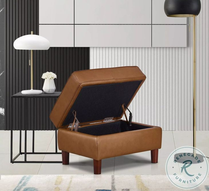 Isla Cognac Leather Upholstered Rectangular Ottoman