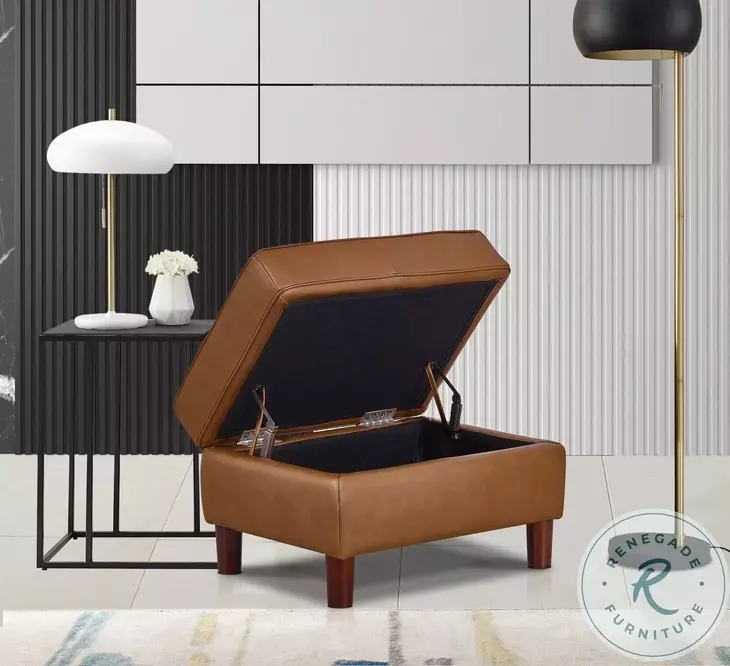 Isla Cognac Leather Upholstered Rectangular Ottoman