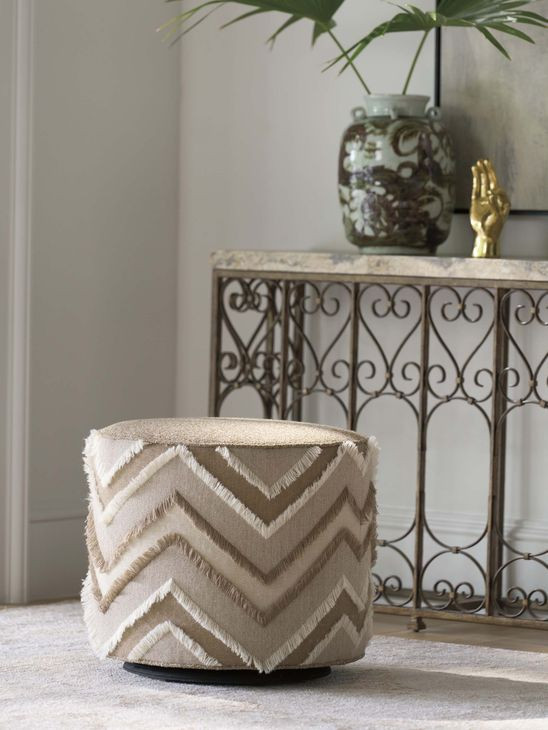 Silverado Brown Upholstered Round Waverly Swivel Ottoman