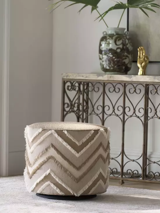 Silverado Brown Upholstered Round Waverly Swivel Ottoman