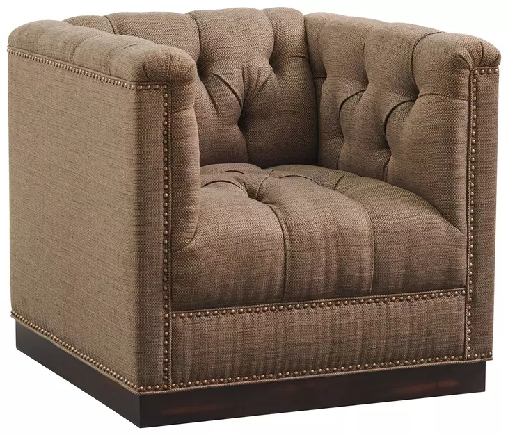 Freemont Silverado Dark Mocha Upholstered Swivel Chair with Nailhead Trim