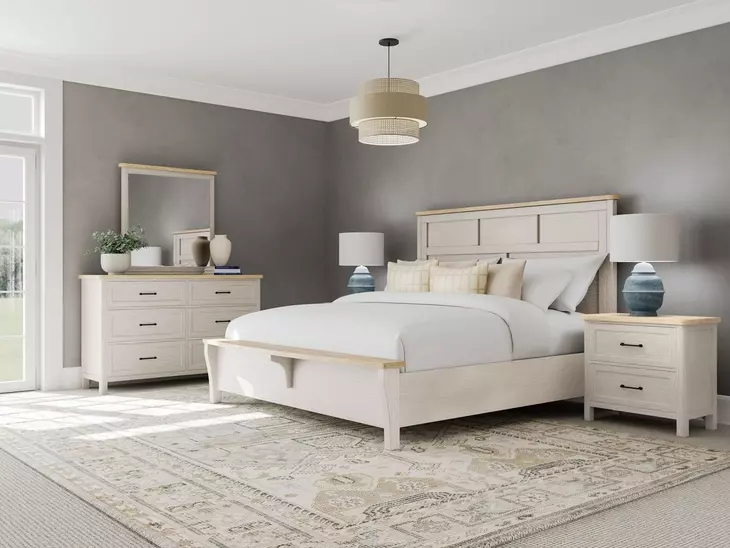 Glenndale Aged White Queen Panel Bed