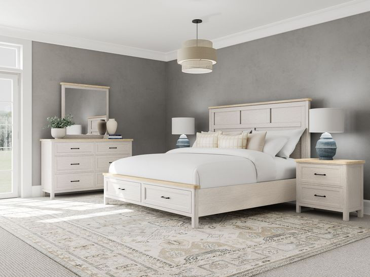 Glenndale Aged White Queen Storage Panel Bed