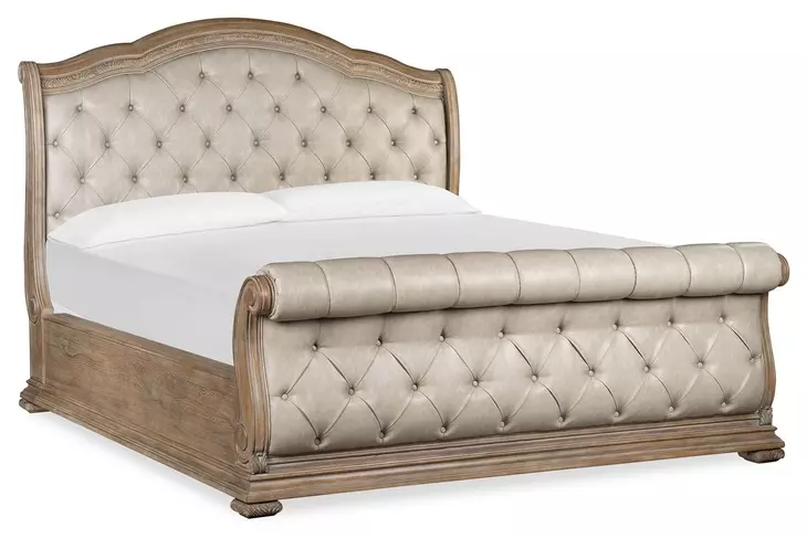 Marisol Fawn and Cream King Leather Upholstered Sleigh Bed