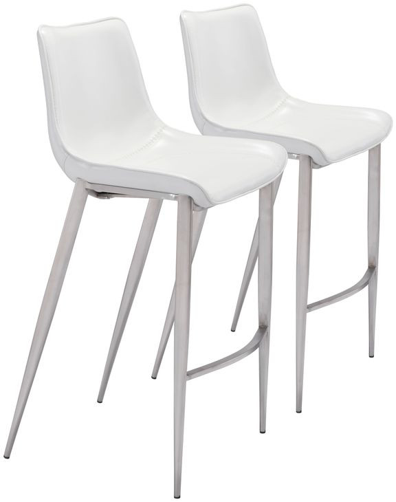 Magnus White And Brushed Stainless Steel Bar Stool Set Of 2