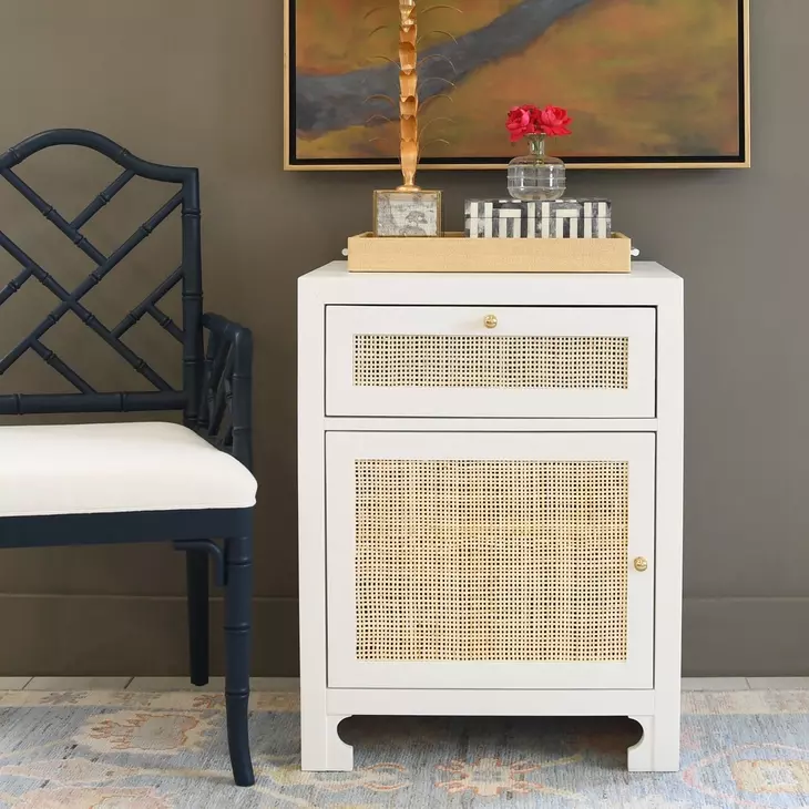 Ruth White Lacquer 1 Door Cabinet with 1 Drawer