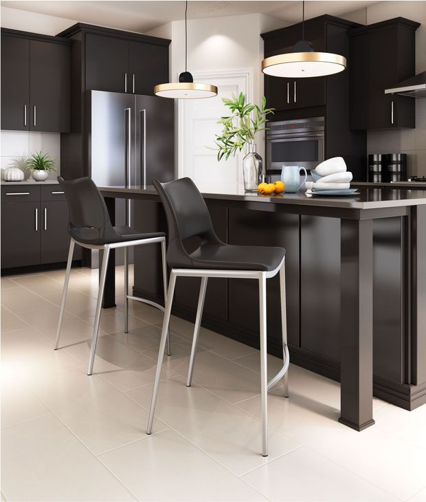 Ace Black And Brushed Stainless Steel Counter Chair Set Of 2