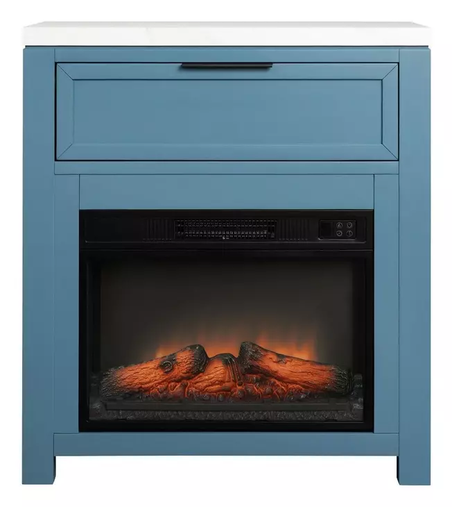 Fireside Consoles Indigo and White Sintered Stone Top Fireside Console with USB Charging