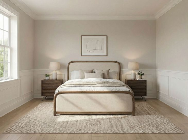 Zest Cream and Brown King Upholstered Framed Panel Bed