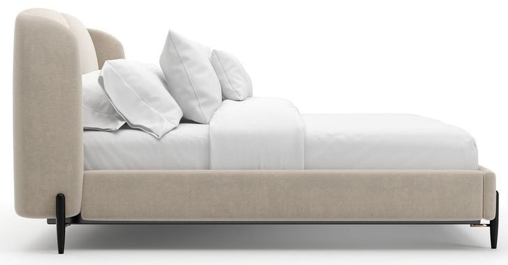 Madera Beige and Modern Walnut King Upholstered Panel Bed