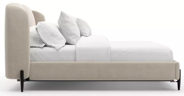 Madera Beige and Modern Walnut King Upholstered Panel Bed