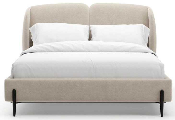 Madera Beige And Modern Walnut Upholstered Panel Bed Room Set