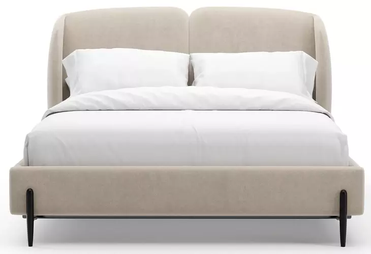 Madera Beige And Modern Walnut Upholstered Panel Bed Room Set