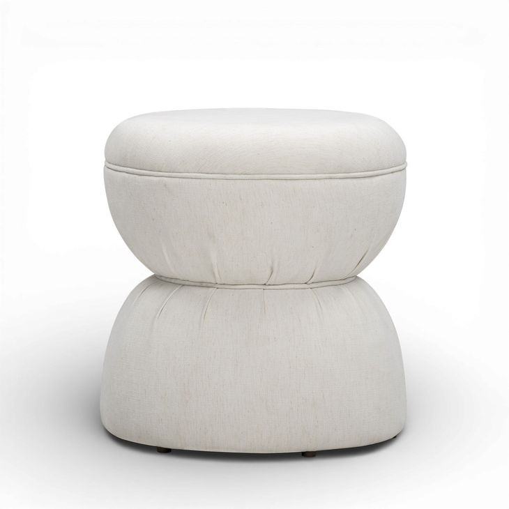 Tomlin Cream Performance Fabric Upholstered Round Ottoman