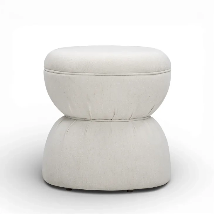 Tomlin Cream Performance Fabric Upholstered Round Ottoman