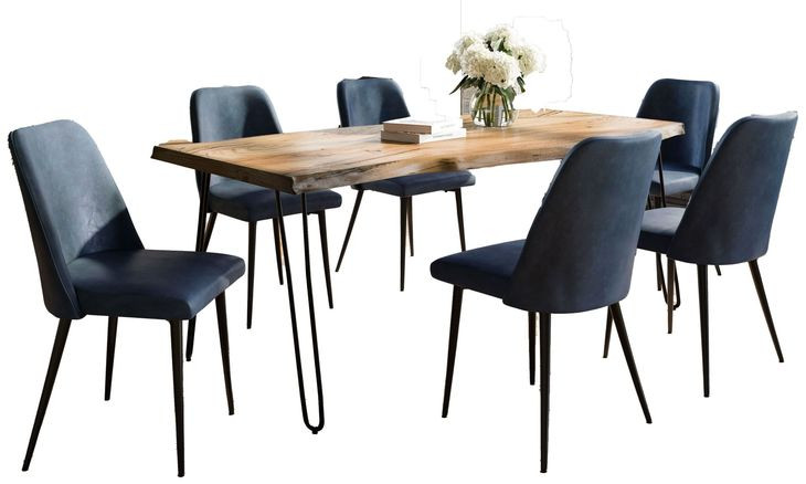 Nature's Edge Natural and Blueberry Upholstered 7 Piece Dining Set