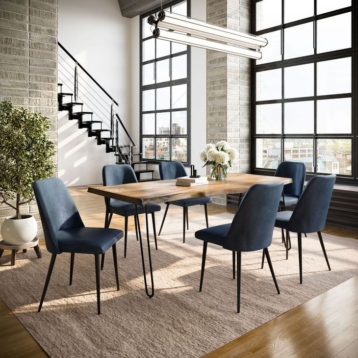 Nature's Edge Natural and Blueberry Upholstered 7 Piece Dining Set