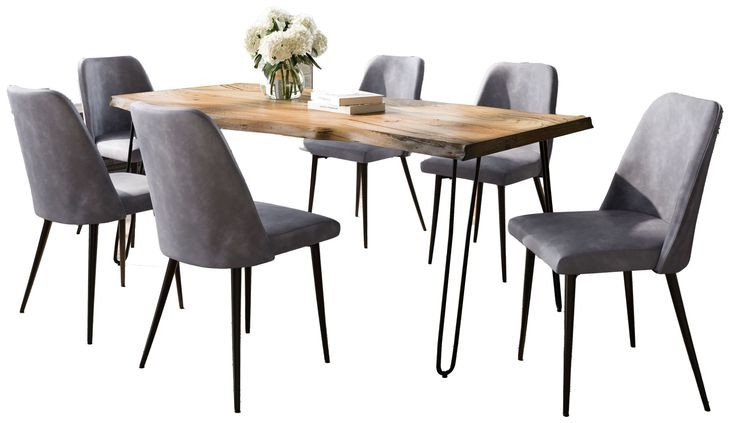 Nature's Edge Natural and Gray Upholstered 79" 7 Piece Dining Set