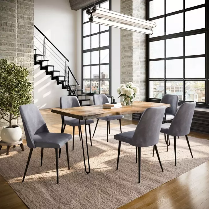 Nature's Edge Natural and Gray Upholstered 79" 7 Piece Dining Set
