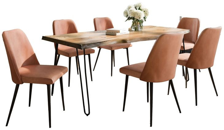 Nature's Edge Natural and Light Brown Upholstered 7 Piece Dining Set