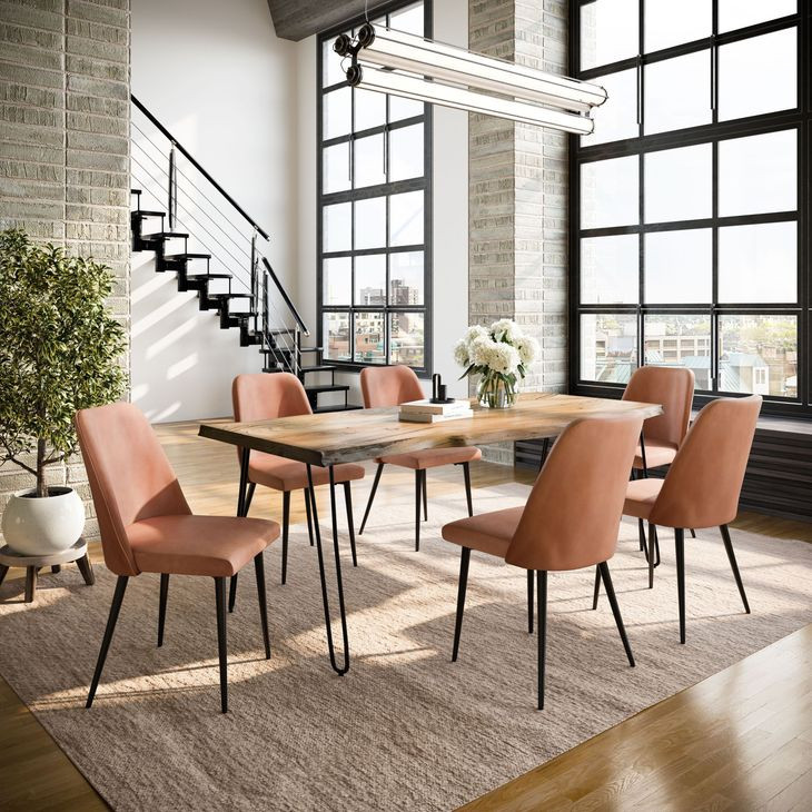 Nature's Edge Natural and Light Brown Upholstered 7 Piece Dining Set