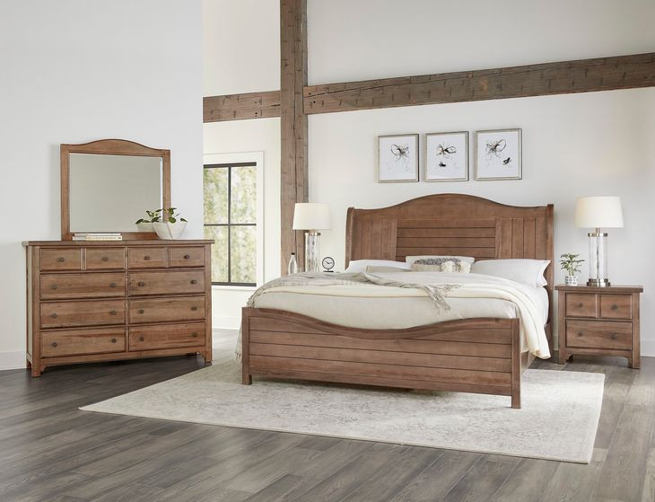 Cool Farmhouse Natural Worm King Sleigh Bed