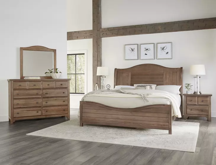 Cool Farmhouse Natural Worm King Sleigh Bed
