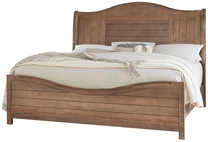 Cool Farmhouse Natural Worm King Sleigh Bed