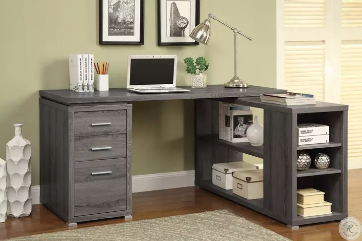 Yvette Weathered Grey L-Shape Office Desk
