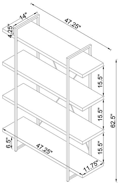 Grimma Rustic Gray Herringbone and Chrome Bookcase