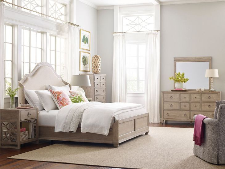 Haven Light Stain and Beige Upholstered Queen Shelter Bed